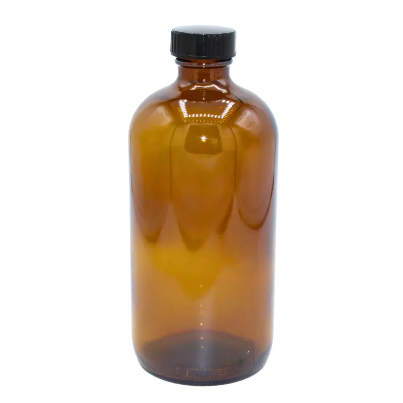 16 Oz Boston Round Amber Glass Bottle With Cap – Heavy-Duty Container 1