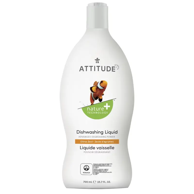 Attitude Citrus Zest Dishwashing Liquid – Natural Degreaser, Eco-Friendly Formula, 23.7 Fl Oz 1