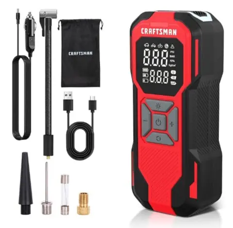 Craftsman Cordless Tire Inflator – 150 Psi Portable Air Compressor With Digital Gauge, 6000Mah Battery & 12V Dc Option 1