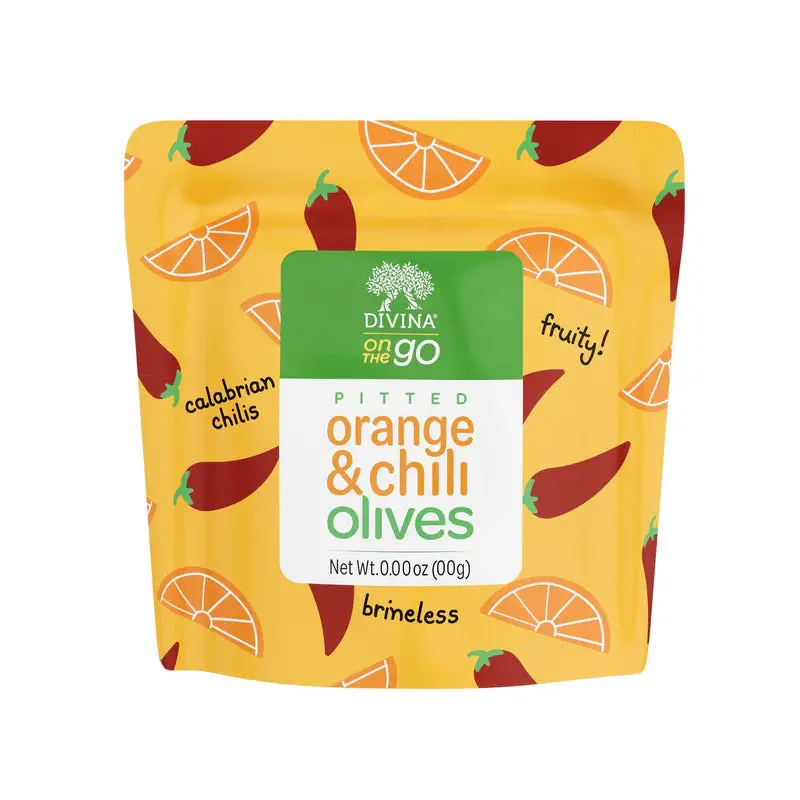 Divina On-The-Go Pitted Orange & Chili Olives – 1.1 Oz Travel-Friendly Snack 1
