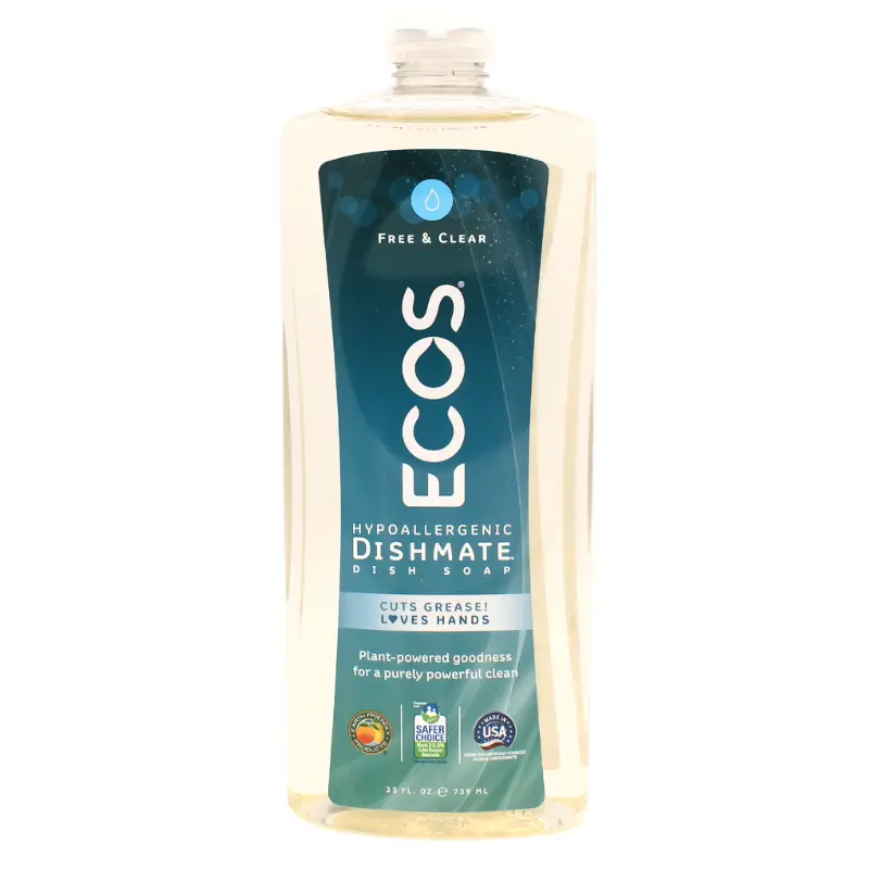 Ecos Free & Clear Dish Soap – Unscented, Hypoallergenic Dishwashing Liquid (25 Oz) 1