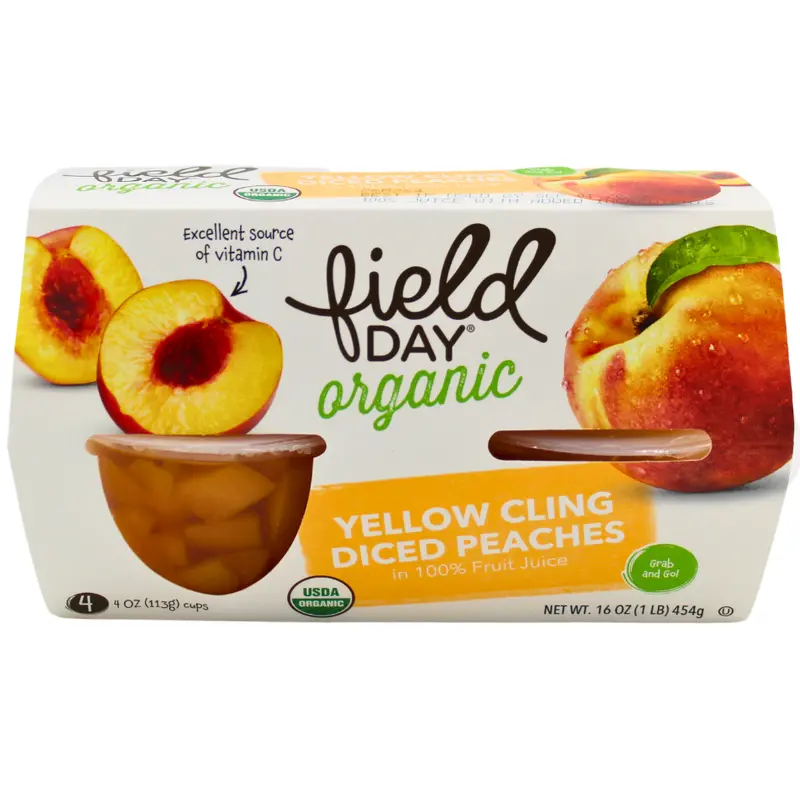 Field Day Organic Diced Peaches In Light Syrup – 4 Oz Cups (4-Pack) 1