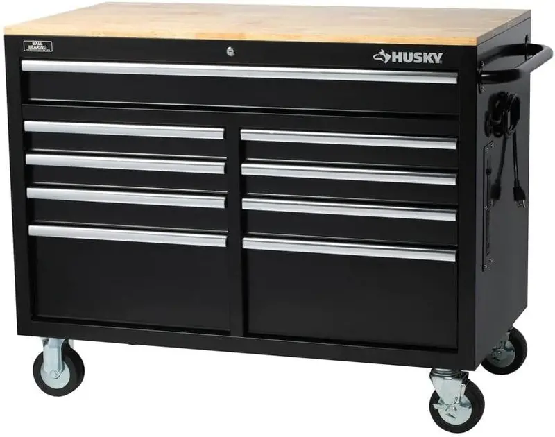 Husky Extra-Deep 46-Inch Mobile Workbench – 9-Drawer Heavy-Duty Workstation 1