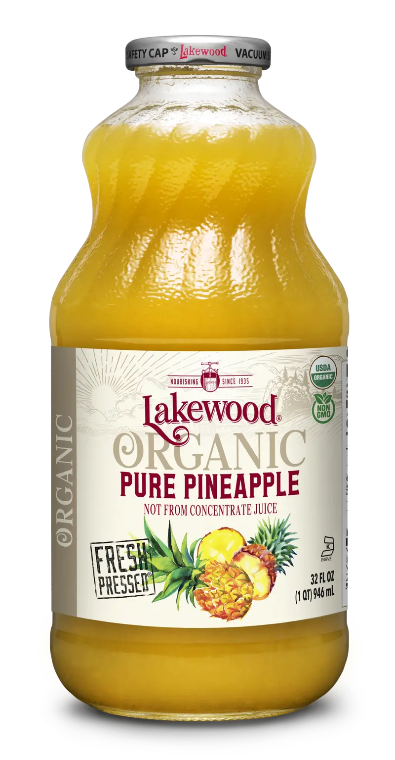 Lakewood Organic Pineapple Juice – Cold-Pressed, 32 Oz Bottle 1