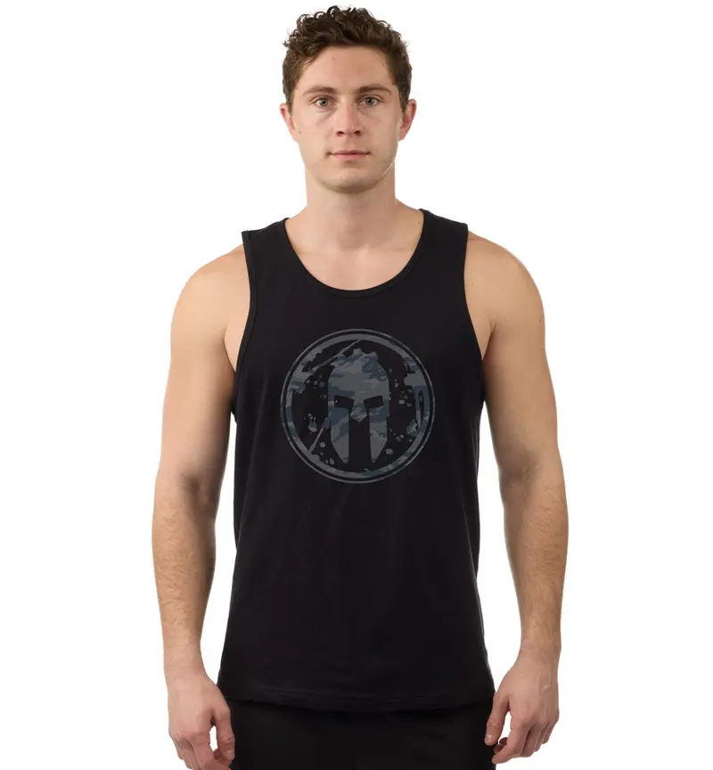 Men’S Spartan Camo Helmet Graphic Tank Top 1