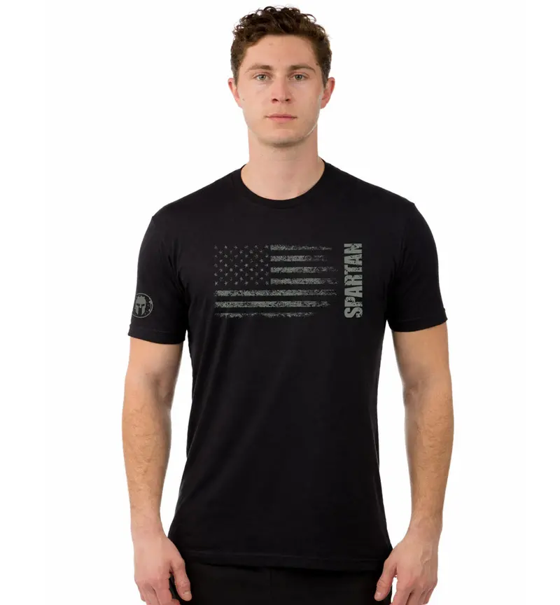 Men'S Spartan Patriotic American Flag T-Shirt 1