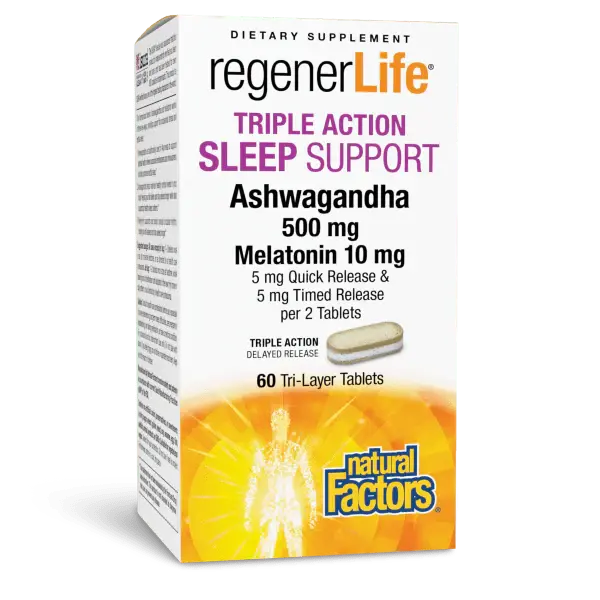 Natural Factors Regenerlife Triple-Action Sleep Support – Melatonin, L-Theanine & Botanicals, 60 Count 1