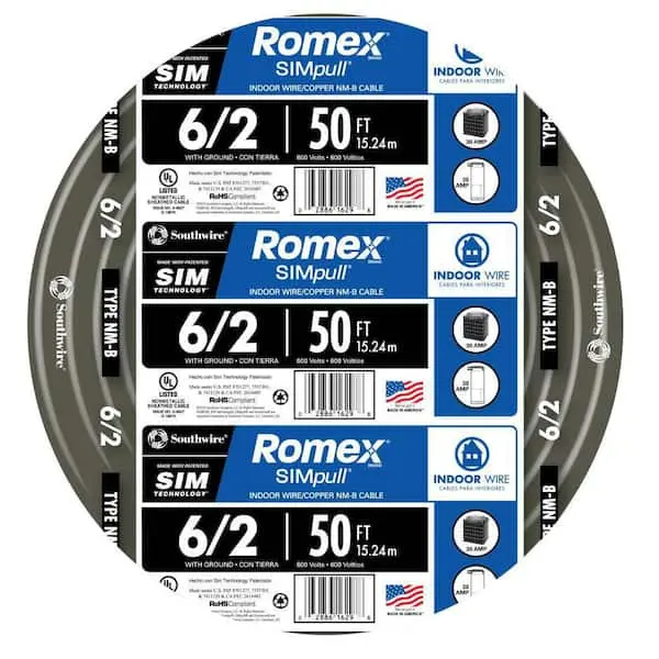 Southwire 6/2 Nm-B Copper Wire With Ground — 50 Ft, Black Jacket (28894422) 1