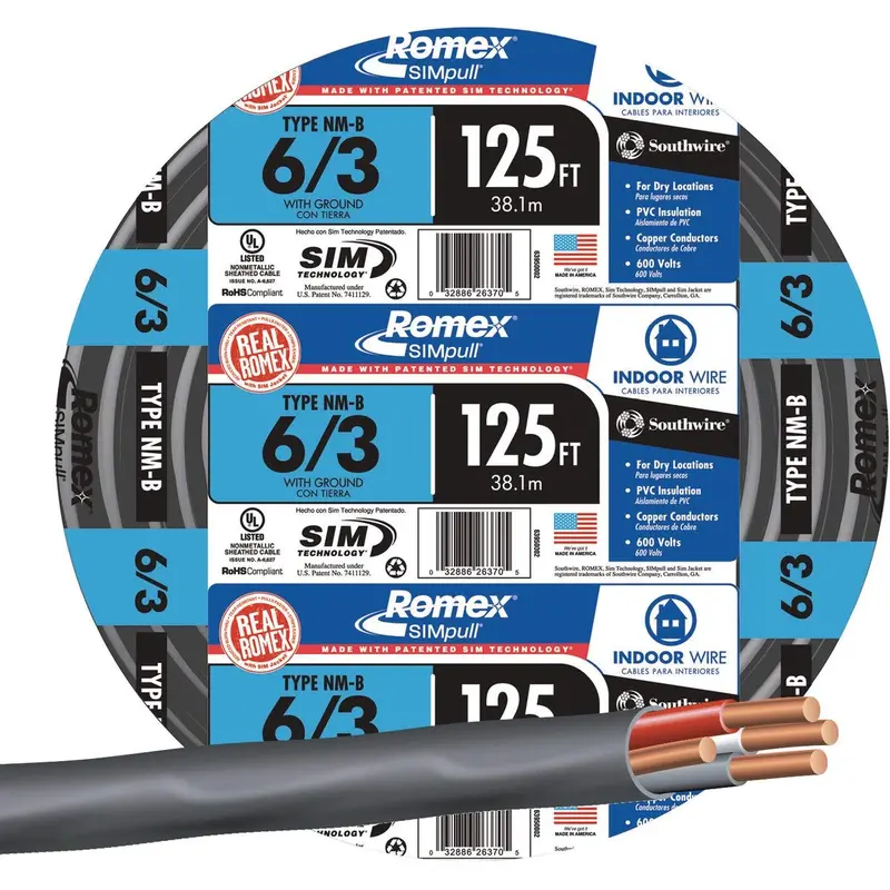Southwire 6/3 Nm-B Stranded Copper Wire With Ground — 125 Ft, Black Jacket (63950002) 1