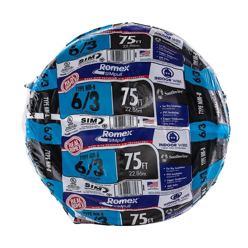 Southwire 6/3 Nm-B Stranded Copper Wire With Ground — 75 Ft, Black Jacket (63950007) 1