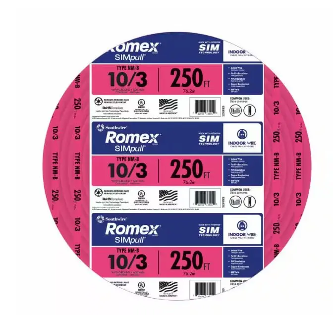 Southwire Romex Simpull 10/3 Nm-B Copper Building Wire With Ground — 250 Ft, Pink Jacket (63948555) 1