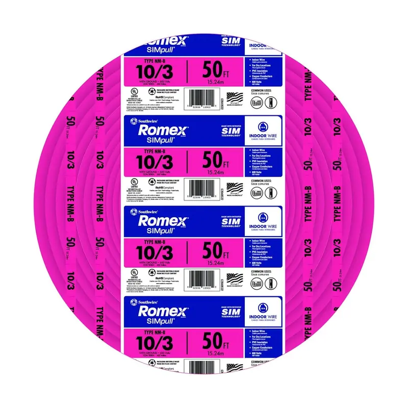 Southwire Romex Simpull 10/3 Nm-B Copper Wire With Ground — 100 Ft, Pink Jacket (63948526) 1