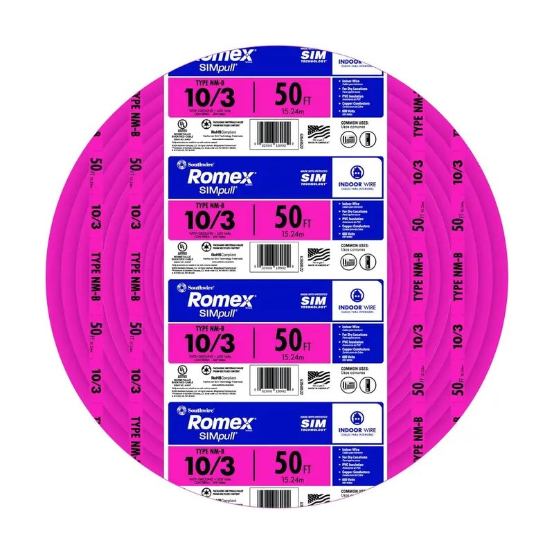 Southwire Romex Simpull 10/3 Nm-B Copper Wire With Ground — 50 Ft, Pink Jacket (63948522) 1
