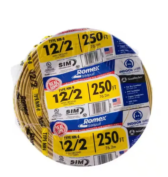 Southwire Romex Simpull 12/2 Nm-B Copper Wire — 250 Ft Full Reel, Yellow Jacket (117 Coils) 1