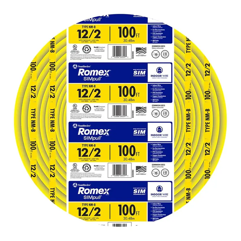 Southwire Romex Simpull 12/2 Nm-B Copper Wire With Ground — 100 Ft, Yellow Jacket (28828228) 1