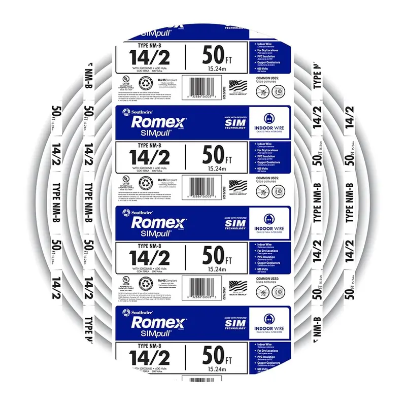 Southwire Romex Simpull 14/2 Nm-B Copper Wire With Ground — 50 Ft, White Jacket (28827422) 1