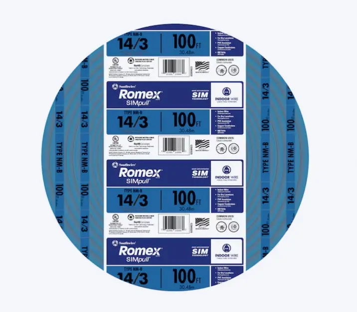 Southwire Romex Simpull 14/3 Nm-B Copper Wire With Ground — 100 Ft, Blue Jacket (63946928) 1