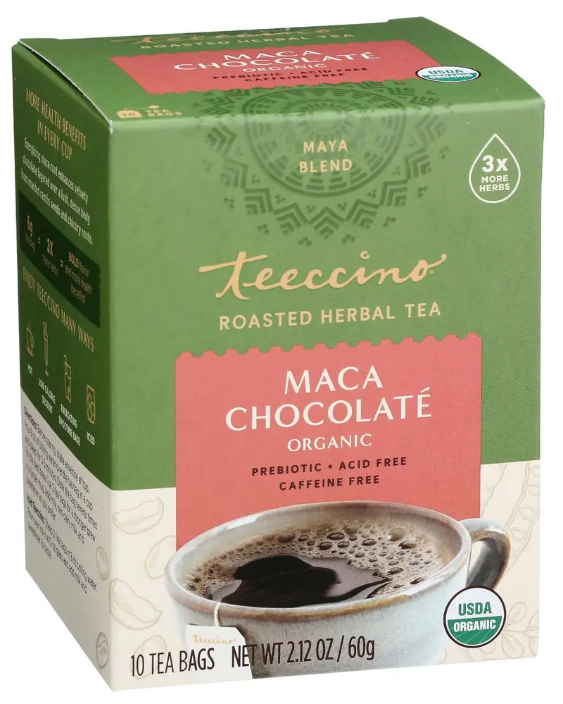 Teeccino Maca Chocolate Roasted Herbal Tea – 10 Organic Cacao-Infused Bags 1