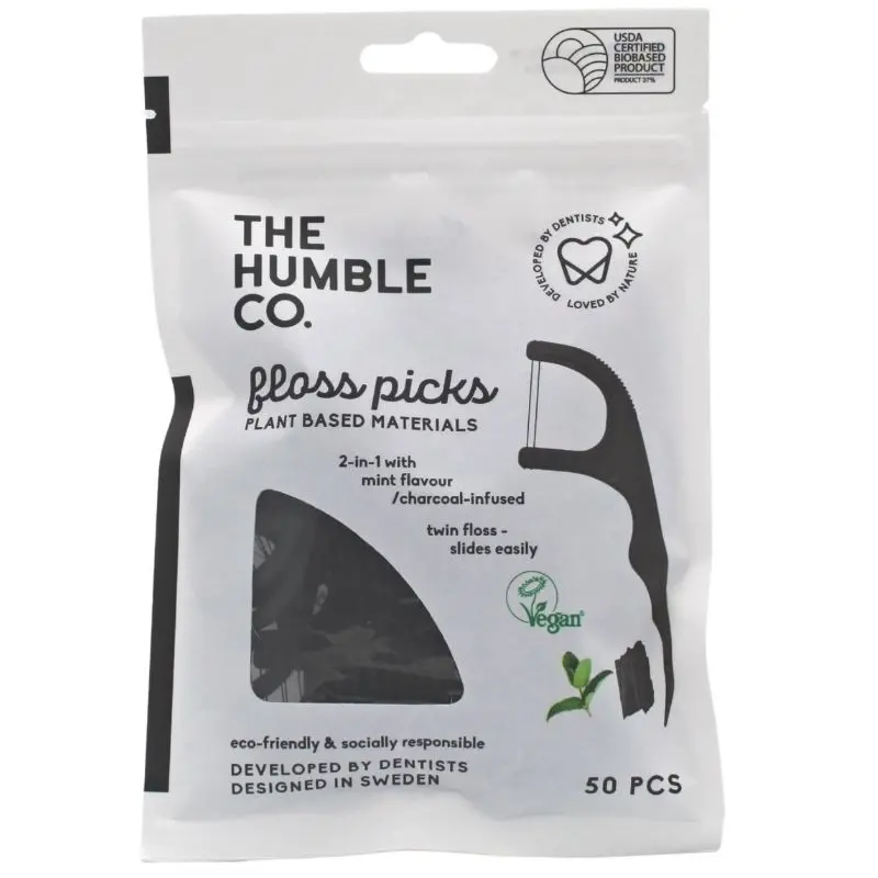 The Humble Co. Charcoal Eco Floss Picks (50 Count) 1