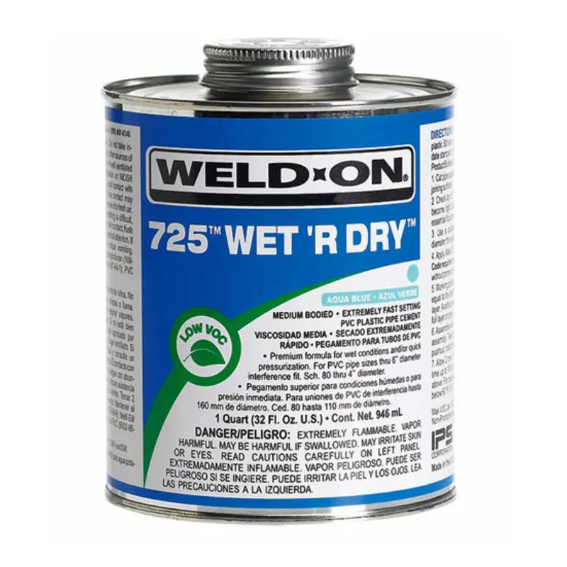 Weld-On 10166 Aqua Blue Wet 'R Dry Cement (725 Formula) – 1-Pint Container 1