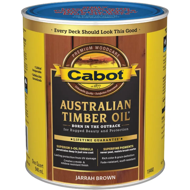 Cabot Australian Timber Oil – Water-Reducible Exterior Oil Finish, Jarrah Brown, 1 Quart 1