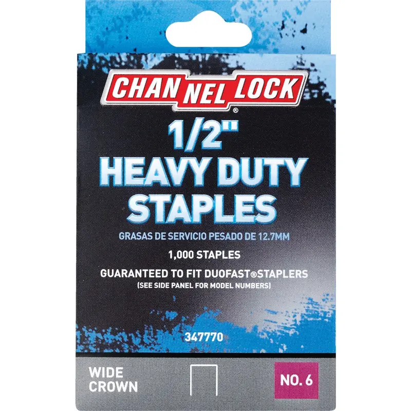 Channellock No. 6 Heavy-Duty Wide Crown Staples — 1/2" Length, 1000-Pack 1