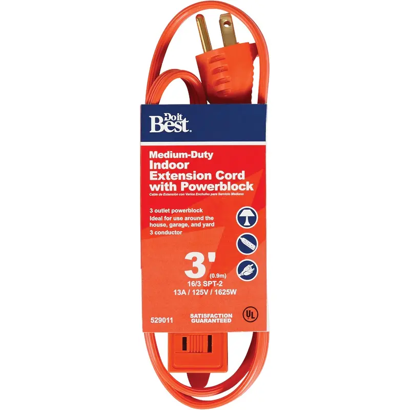 Do It Best Triple-Tap Extension Cord – 3-Foot, 16/3 Gauge 1