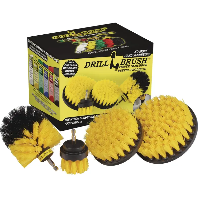 Drillbrush Bathroom Cleaning Set – Medium Yellow Brushes, 4-Piece Power Tool Attachment Kit 1