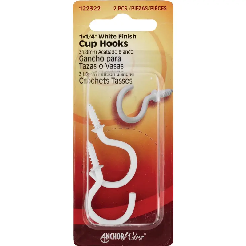 Hillman 1-1/4" White Cup Hook – Large Anchor Wire Hook (2-Pack) 1