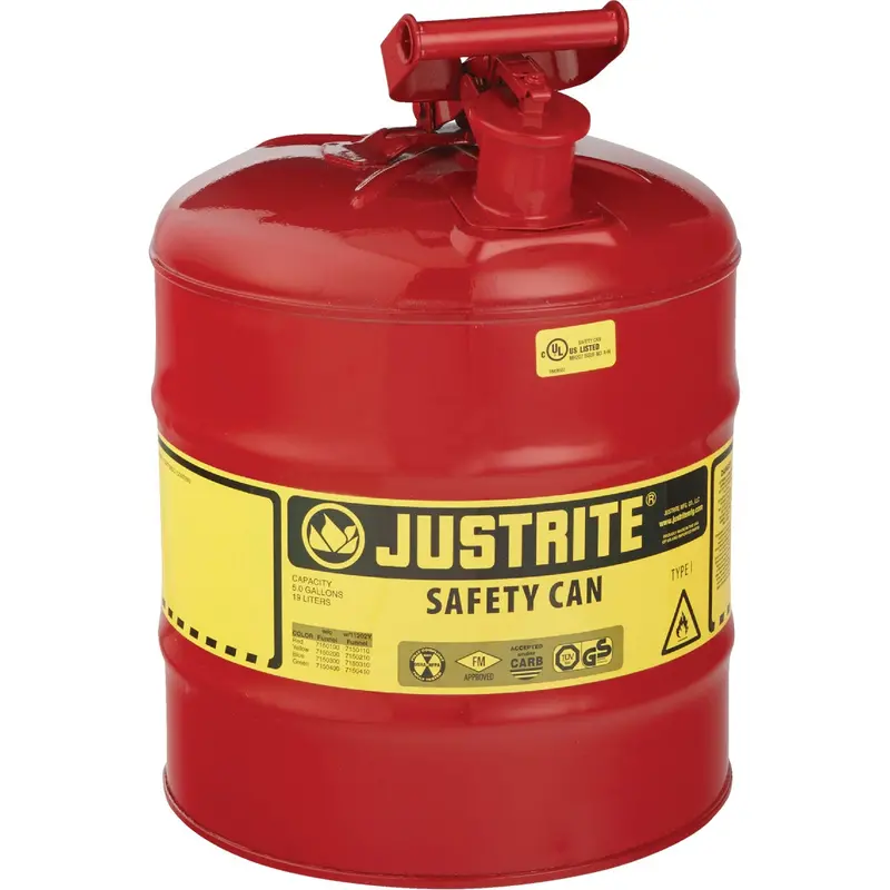Justrite Type I Safety Fuel Can – 5-Gallon Galvanized Steel, Red, Osha-Compliant 1