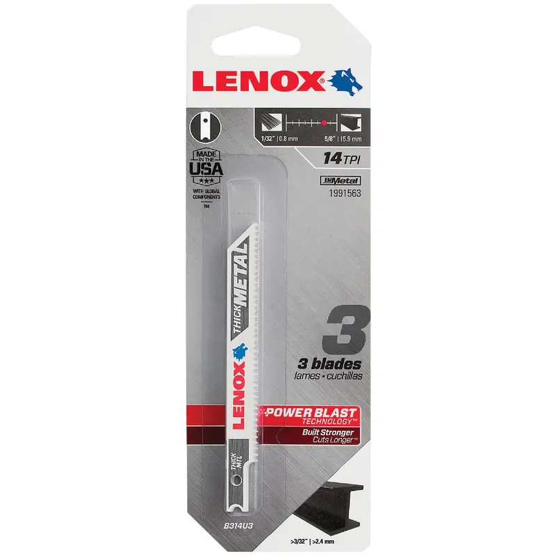 Lenox U-Shank Jig Saw Blade – 3-5/8" × 14 Tpi, Bi-Metal For Thick Metal Cutting (3-Pack) 1