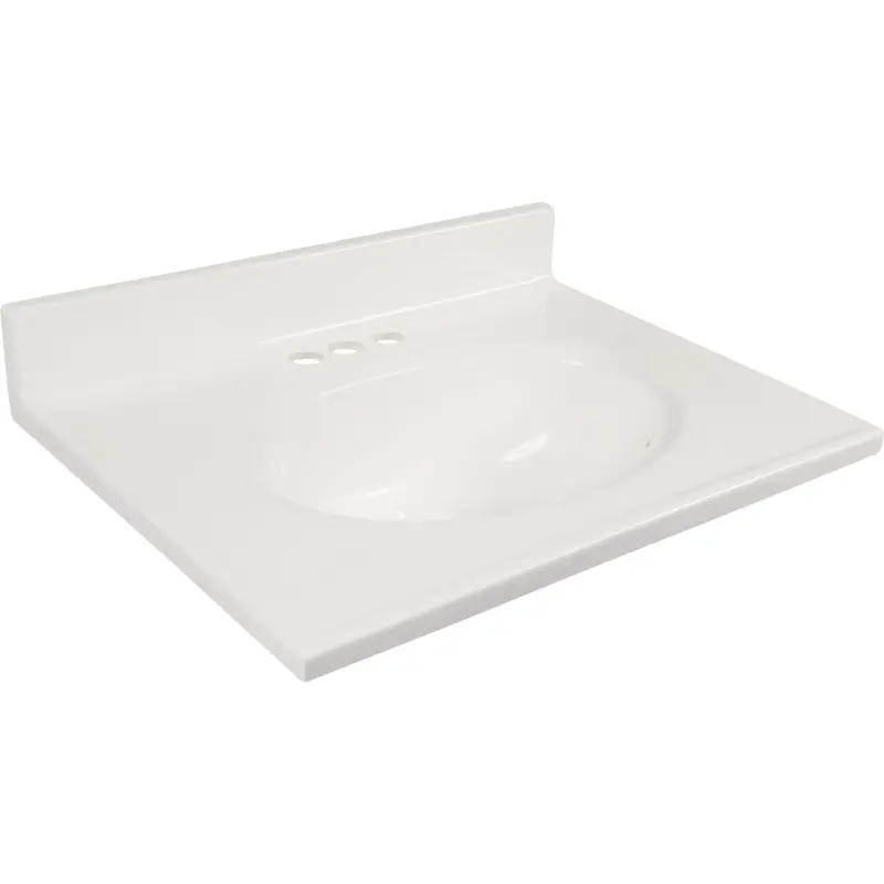 Modular Vanity Top: 31" W × 19" D White Cultured Marble With Oval Basin & Non-Drip Edge 1