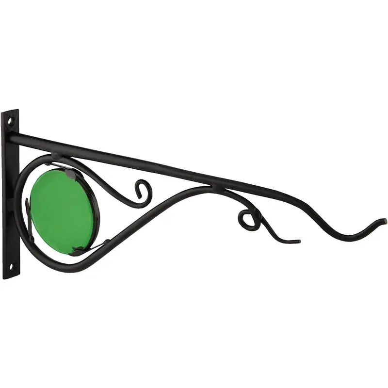 Panacea Forged Metal Hanging Plant Bracket – 15", Black With Green Stained Glass Accents 1