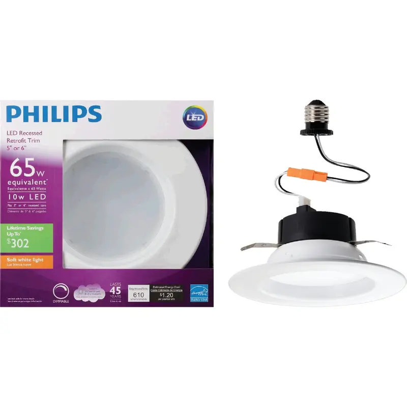 Philips 5-Inch Non-Ic Rated Led Recessed Lighting Kit – White Retrofit Fixture 1