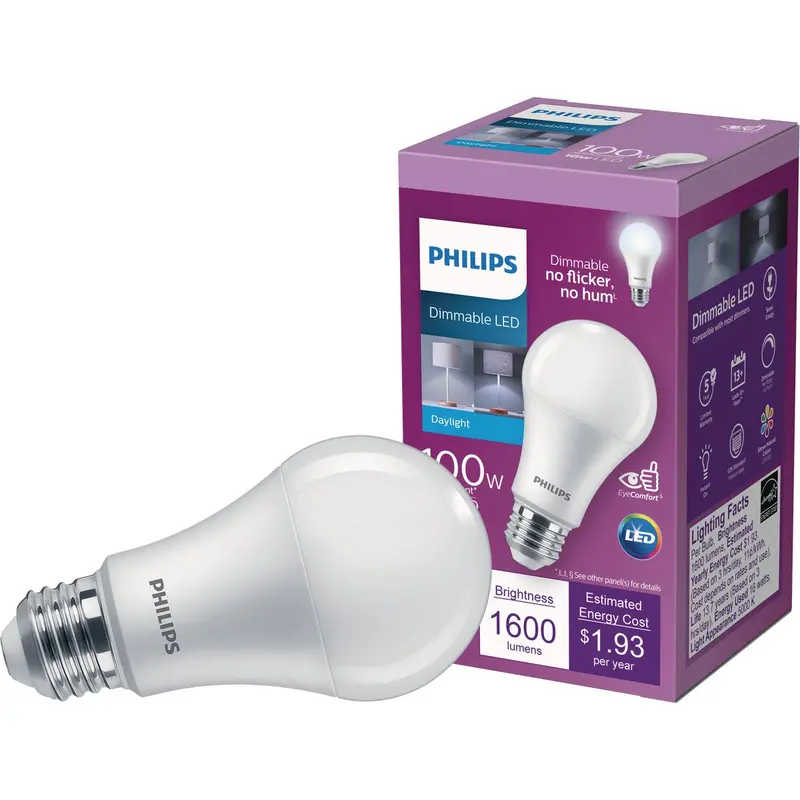 Philips Daylight A19 Led Bulb – 100W Equivalent, Dimmable, Title 20 Compliant 1