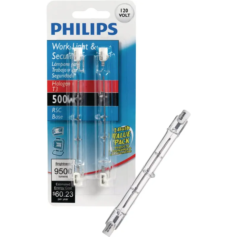 Philips Rsc Base T3 Halogen Work Light Bulb – 500W, 120V, Clear (2-Pack) 1